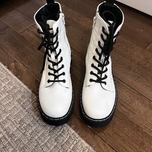 Sincerely Jules White and Black Lace-Up Boots